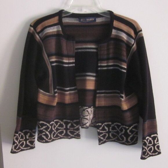 Bill Baber Handknit Edinburgh Scotland Brown Stripe Crop Cardigan Sweater Size M - Picture 8 of 12
